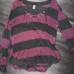 Rue21 Black and Purple Striped Long Sleeve Top